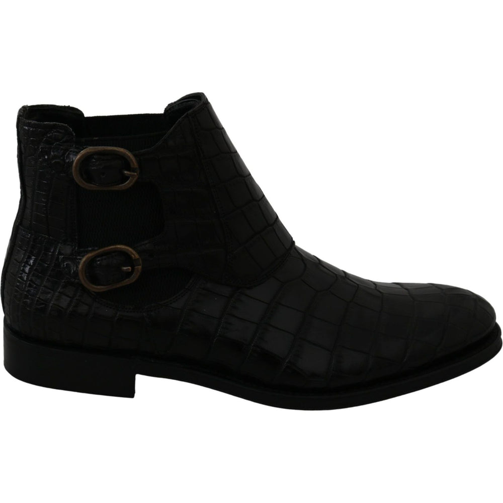 Dolce & Gabbana Elegant Derby Brogue Boots in Exotic Leather Dolce & Gabbana Black