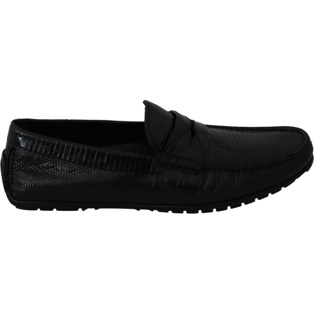 Dolce & Gabbana Exquisite Black Lizard Leather Loafers Dolce & Gabbana Black