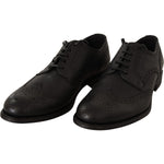 Dolce & Gabbana Elegant Black Leather Derby Wingtip Shoes Dolce & Gabbana Black