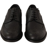 Dolce & Gabbana Elegant Black Leather Derby Wingtip Shoes Dolce & Gabbana Black