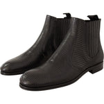 Dolce & Gabbana Elegant Black Leather Lizard Skin Derby Boots MAN BOOTS Dolce & Gabbana Dark Slate Gray