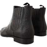 Dolce & Gabbana Elegant Black Leather Lizard Skin Derby Boots MAN BOOTS Dolce & Gabbana Dark Slate Gray