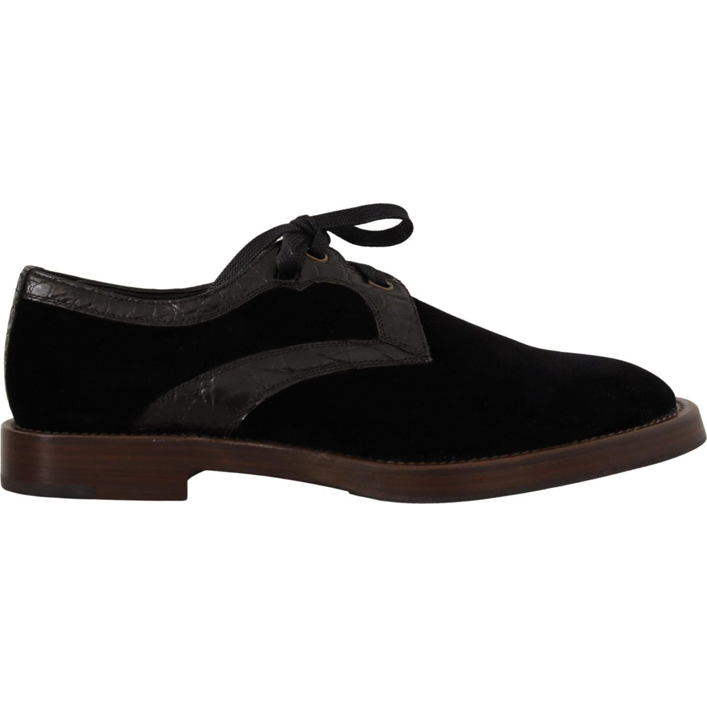 Dolce & Gabbana Elegant Black Velvet & Exotic Leather Dress Shoes Dolce & Gabbana Black