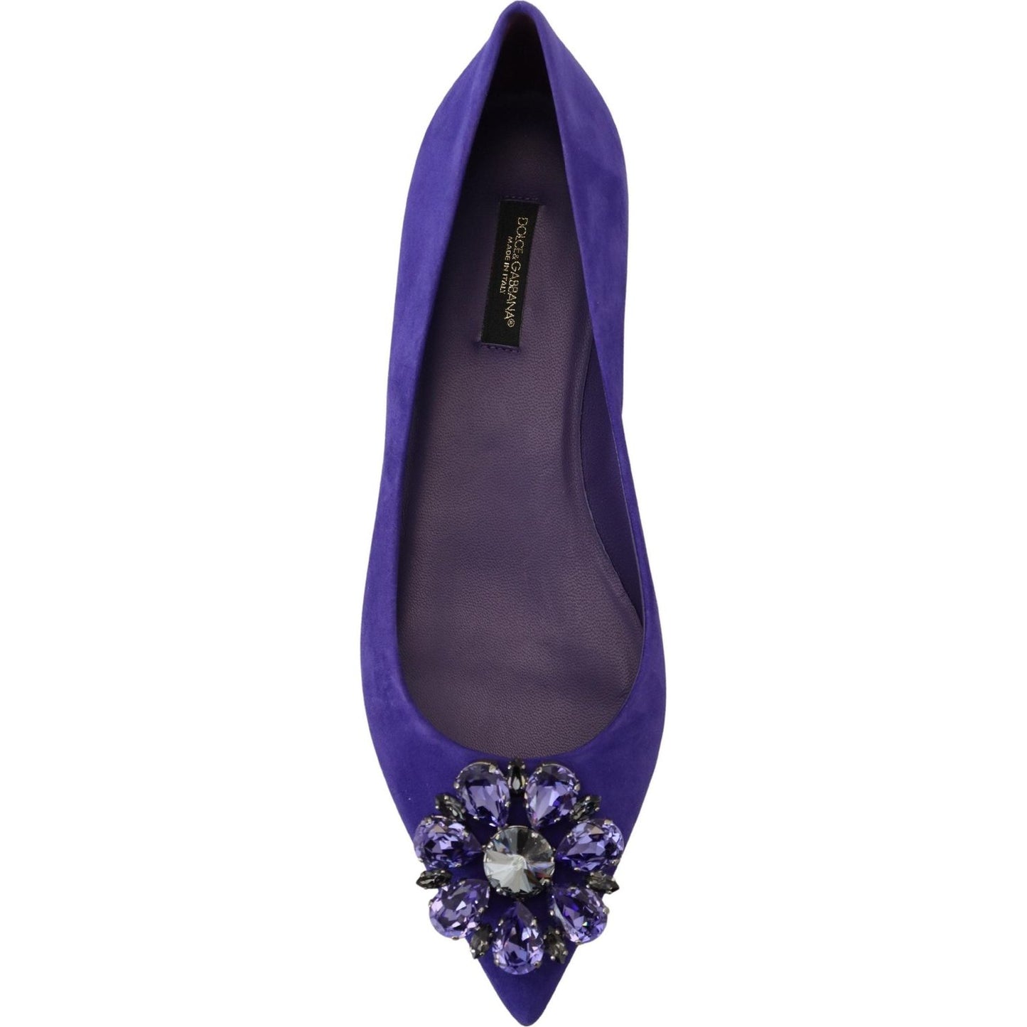 Dolce & Gabbana Embellished Crystal Purple Suede Flats