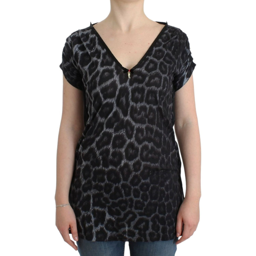 Cavalli Sultry Leopard V-Neck Modal Top Cavalli Tan
