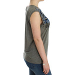 Costume National Chic Sleeveless Gray Top with Blue Detailing Costume National Dark Slate Gray
