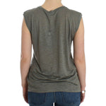 Costume National Chic Sleeveless Gray Top with Blue Detailing Costume National Dim Gray