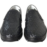 Dolce & Gabbana Black Woven Buffalo Leather Men Loafers Shoes Dolce & Gabbana Dark Slate Gray