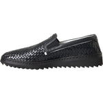 Dolce & Gabbana Black Woven Buffalo Leather Men Loafers Shoes Dolce & Gabbana Dark Slate Gray