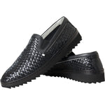 Dolce & Gabbana Black Woven Buffalo Leather Men Loafers Shoes Dolce & Gabbana Dark Slate Gray