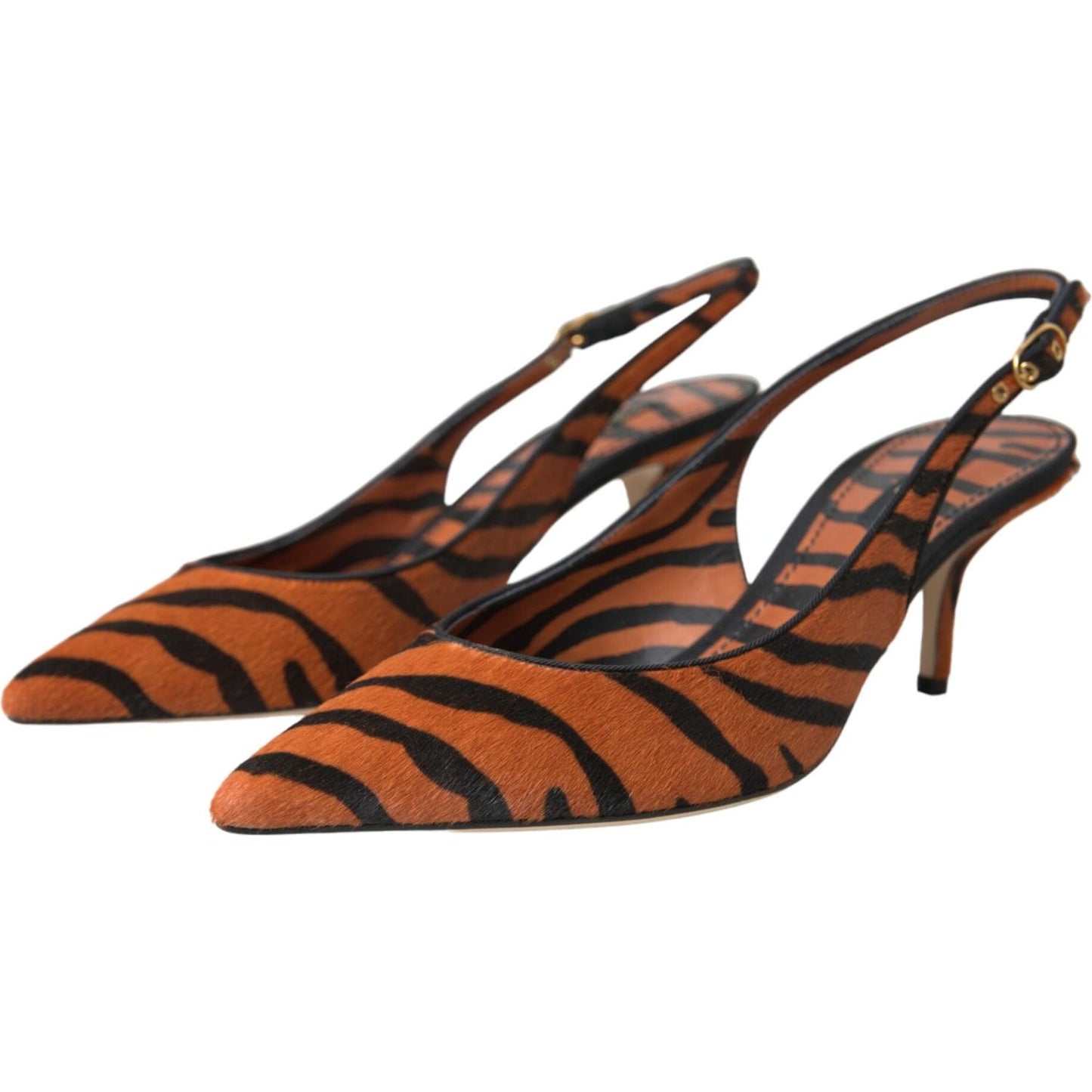 Dolce & Gabbana Black Orange Zebra Leather Slingbacks Shoes 1728,67345645728,Dolce & Gabbana,EU35/US4.5,EU36/US5.5,EU37/US6.5,EU38/US7.5,Material: Pony Hair,New with tags,Orange,Sandals - Women - Shoes,Shoes,Women - Shoes Dolce & Gabbana LA11133-35
