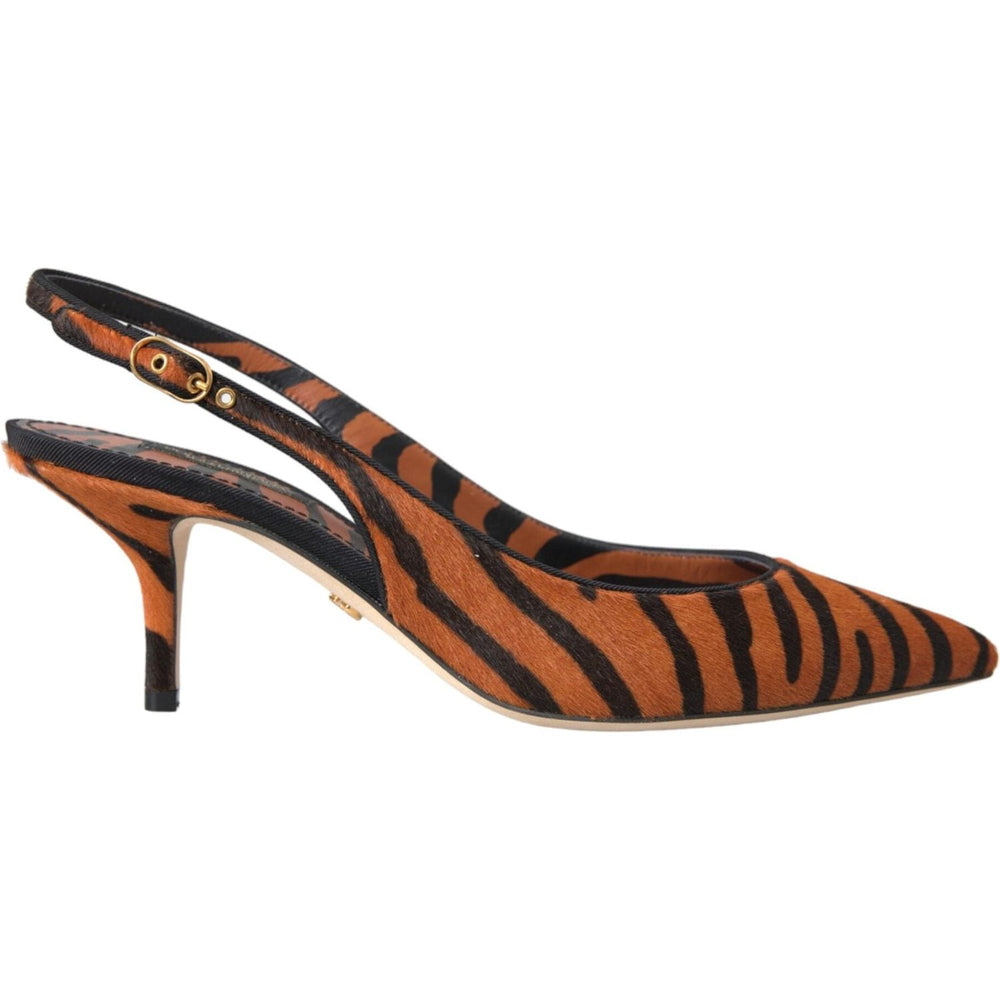 Dolce & Gabbana Black Orange Zebra Leather Slingbacks Shoes 1728,67345645728,Dolce & Gabbana,EU35/US4.5,EU36/US5.5,EU37/US6.5,EU38/US7.5,Material: Pony Hair,New with tags,Orange,Sandals - Women - Shoes,Shoes,Women - Shoes Dolce & Gabbana LA11133-35