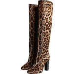 Dolce & Gabbana Beige Black Leopard Knee High Boots Shoes 1728,67345645728,Beige,Boots - Women - Shoes,Dolce & Gabbana,EU37/US6.5,EU38.5/US8,Material: 99% Calf Fur 1% Lamb Leather,New with tags,Shoes,Women,Women - Shoes Dolce & Gabbana LA11526-37