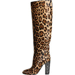 Dolce & Gabbana Beige Black Leopard Knee High Boots Shoes 1728,67345645728,Beige,Boots - Women - Shoes,Dolce & Gabbana,EU37/US6.5,EU38.5/US8,Material: 99% Calf Fur 1% Lamb Leather,New with tags,Shoes,Women,Women - Shoes Dolce & Gabbana LA11526-37