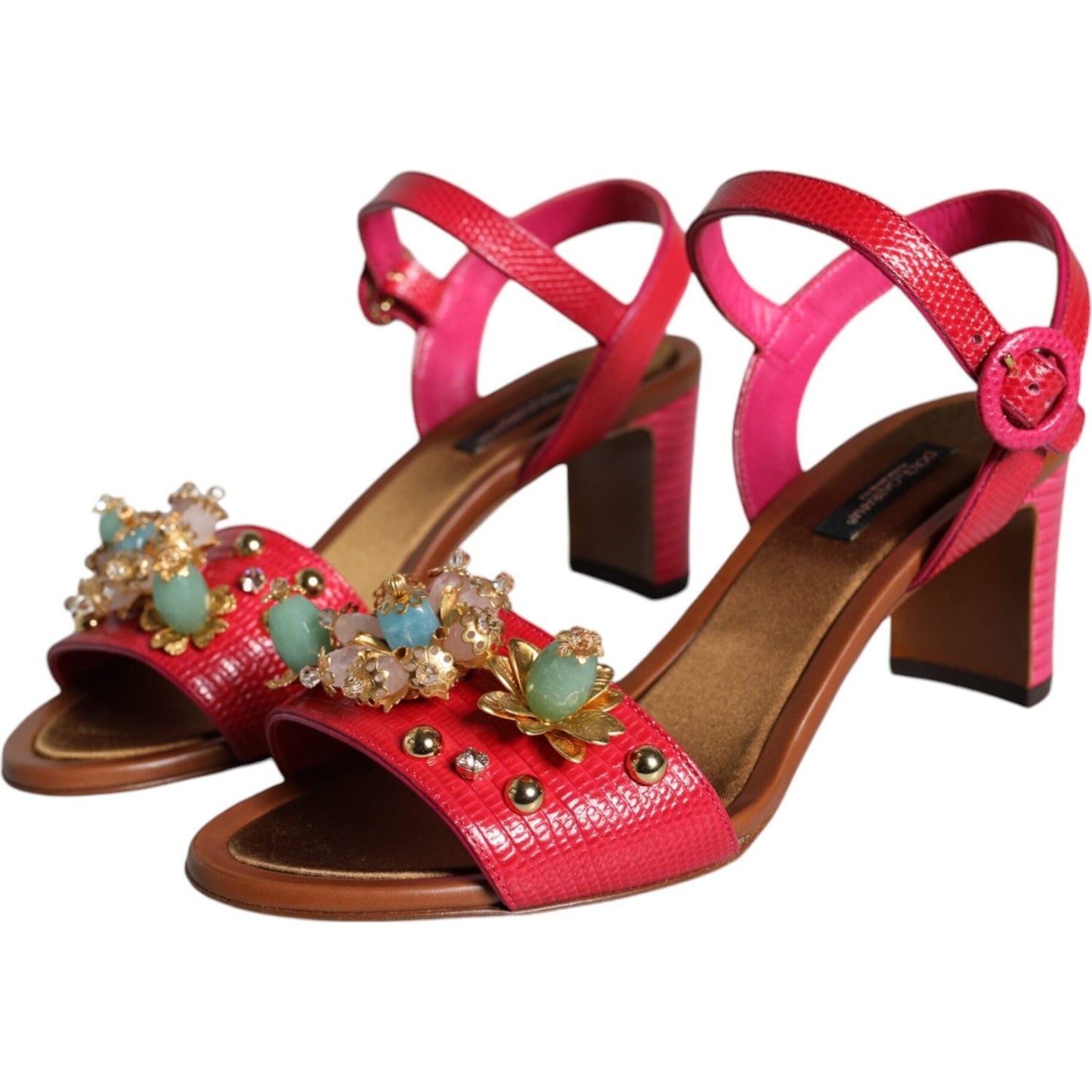 Dolce & Gabbana Fuchsia Leather Embellished Keira Sandals Shoes 1728,67345645728,Dolce & Gabbana,EU36/US6,Fuchsia,Material: 100% Calf Leather,New with tags,Sandals - Women - Shoes,Shoes,Women,Women - Shoes Dolce & Gabbana LA11426-36