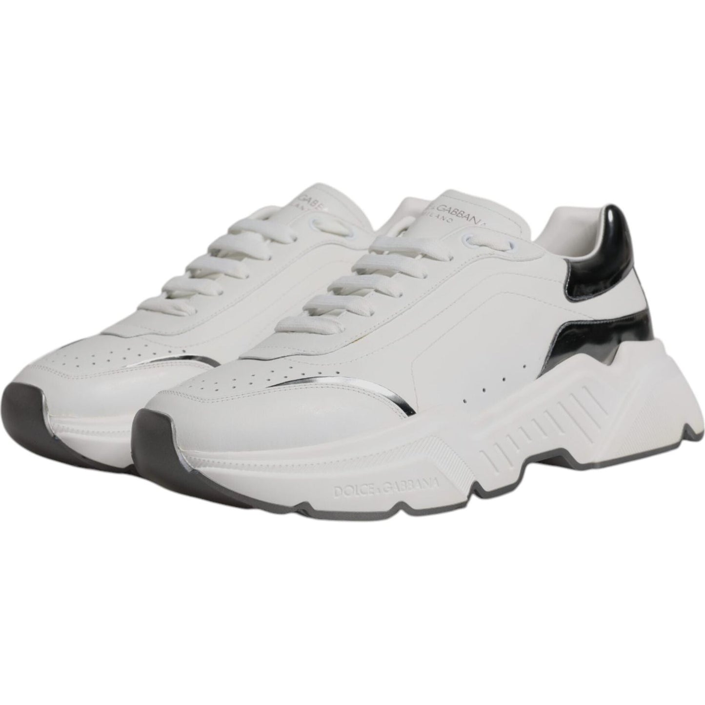 Dolce & Gabbana White Silver DAYMASTER Leather Sneakers Shoes 1728,67345645728,Dolce & Gabbana,EU44.5/US11.5,Material: 83% Calf Leather 10% PU 7% Polyester,Men,Men - Shoes,New with tags,Shoes,Sneakers - Men - Shoes,White Dolce & Gabbana MV6430