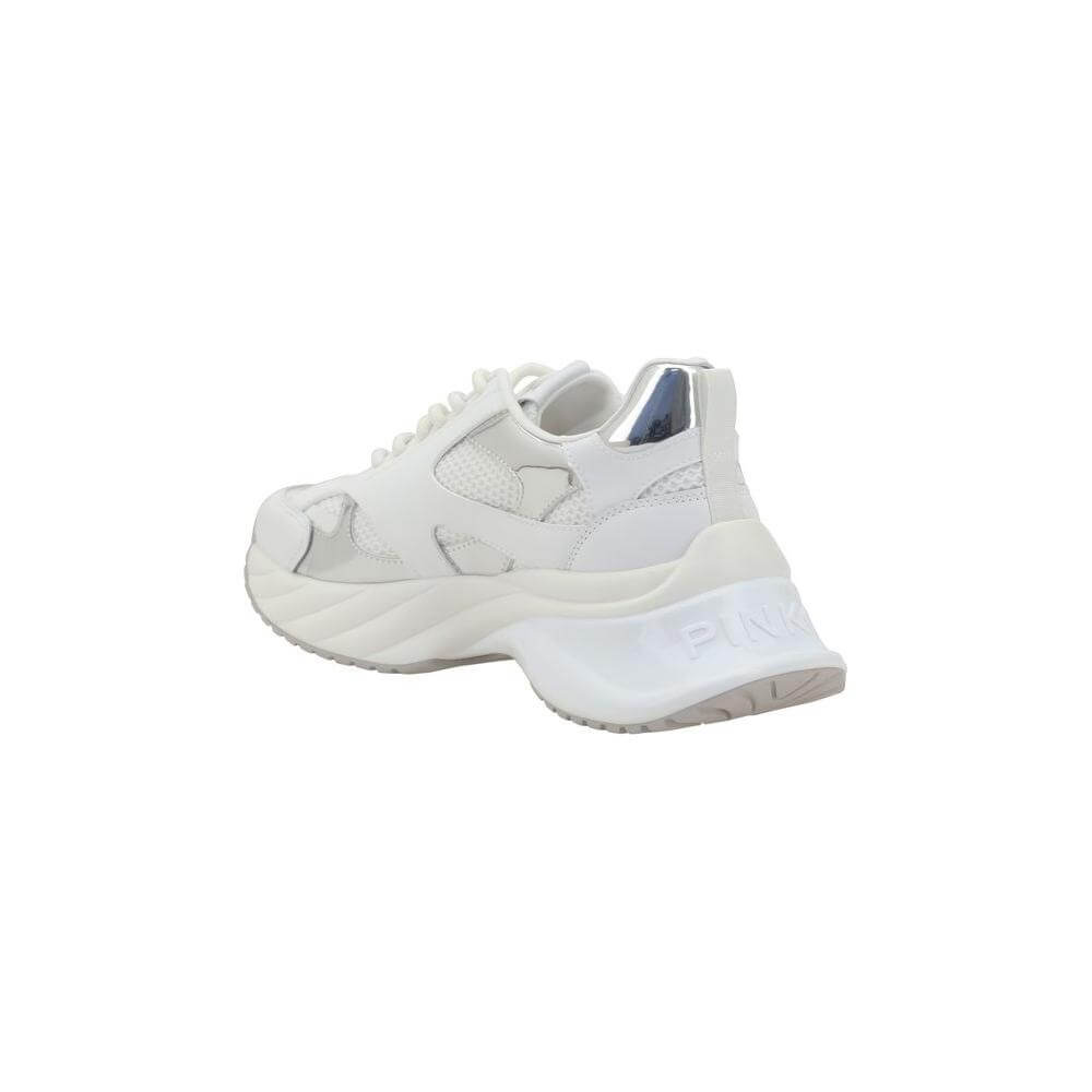 White Pinko Ariel Sneakers with textured sole and brand logo, side view showcasing modern design and reinforced wave toe.