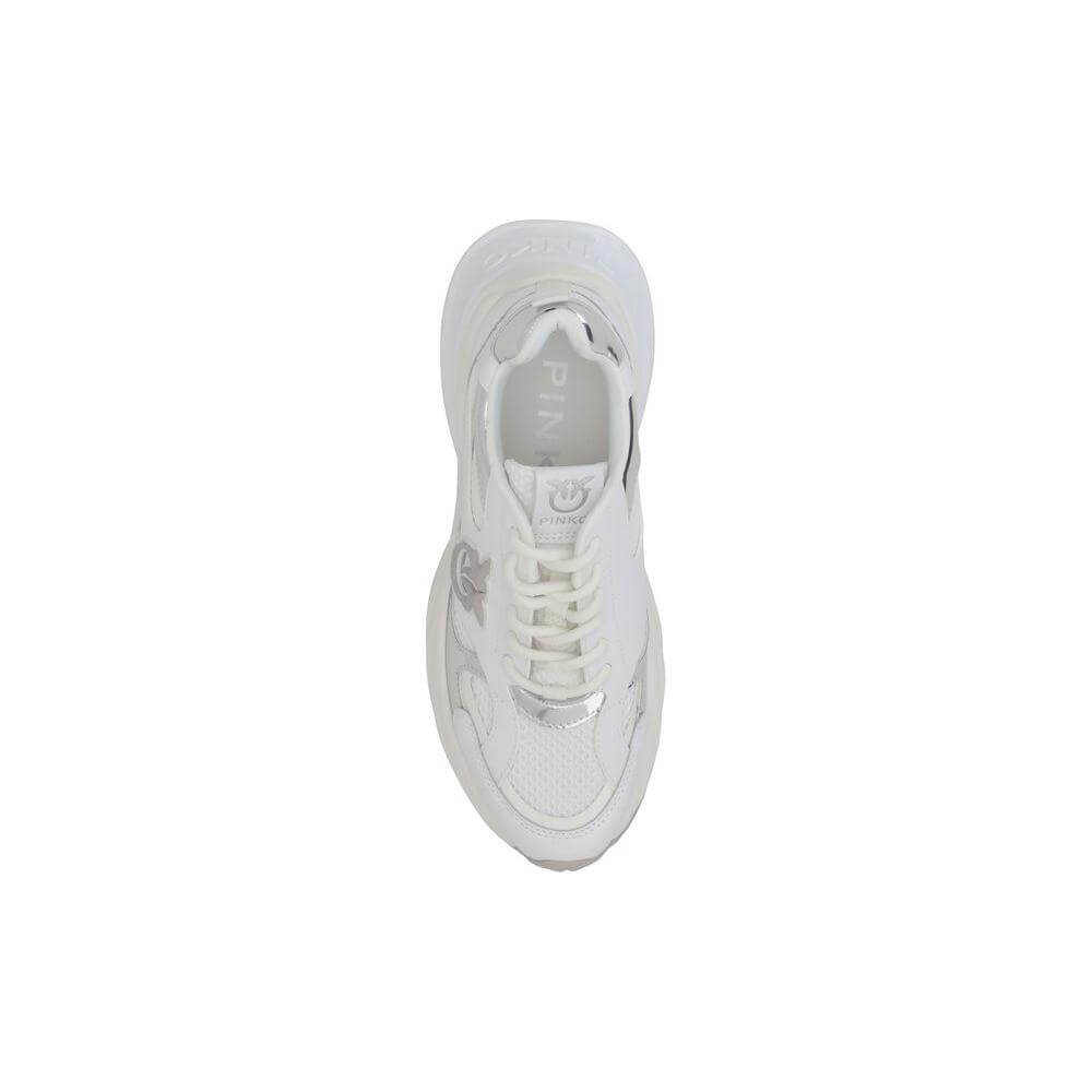 Top view of Pinko Ariel Sneakers with lace-up closure and brand logo, showcasing its contemporary design and textured sole for stability.