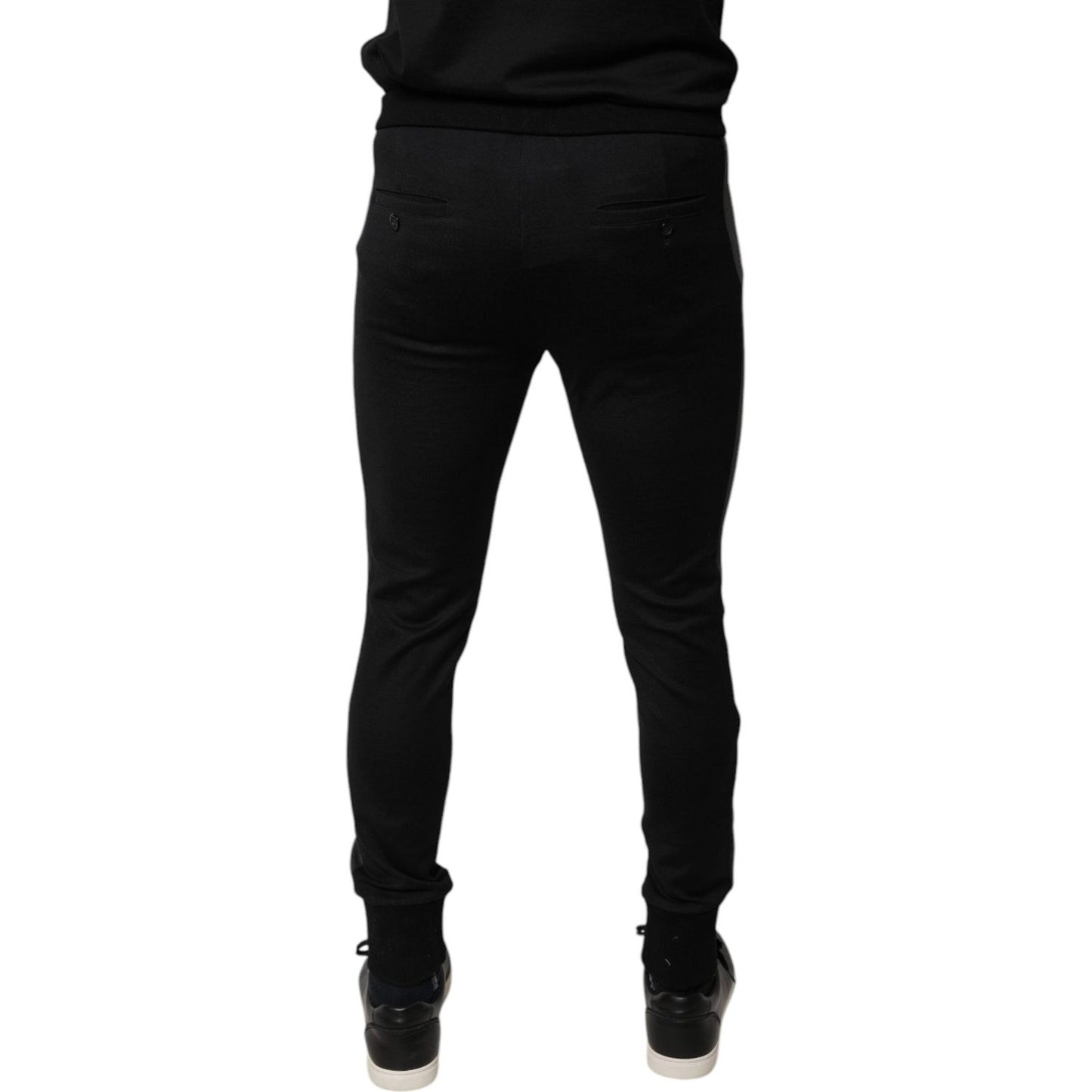 Dolce & Gabbana Black Horseshoe Embellished Wool Slim Fit Pants