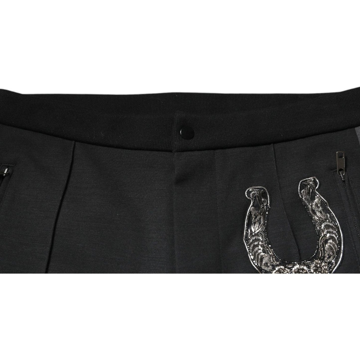 Dolce & Gabbana Black Horseshoe Embellished Wool Slim Fit Pants