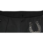 Dolce & Gabbana Black Horseshoe Embellished Wool Slim Fit Pants
