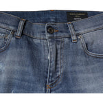Dolce & Gabbana Blue Tattered Cotton Stretch Skinny Denim Jeans