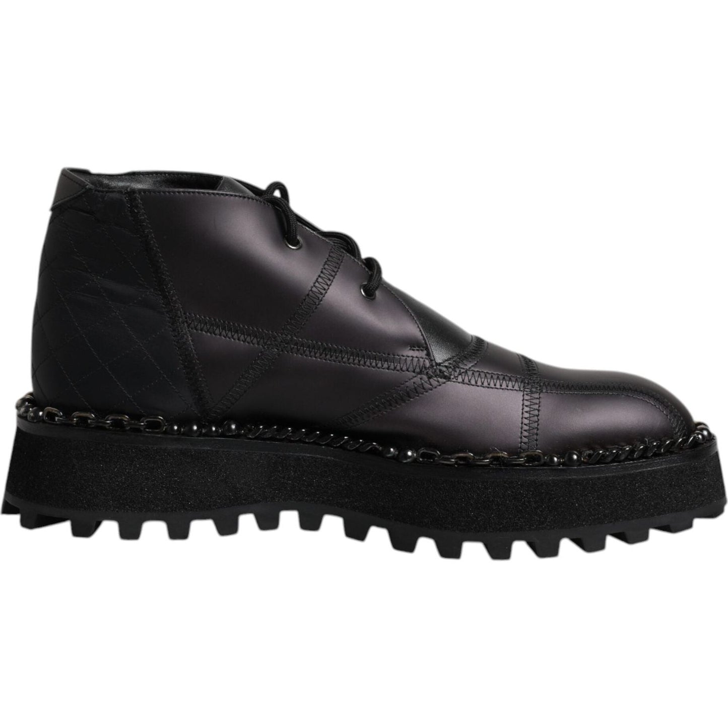Dolce & Gabbana Black Leather Lace Up Ankle Boots Shoes