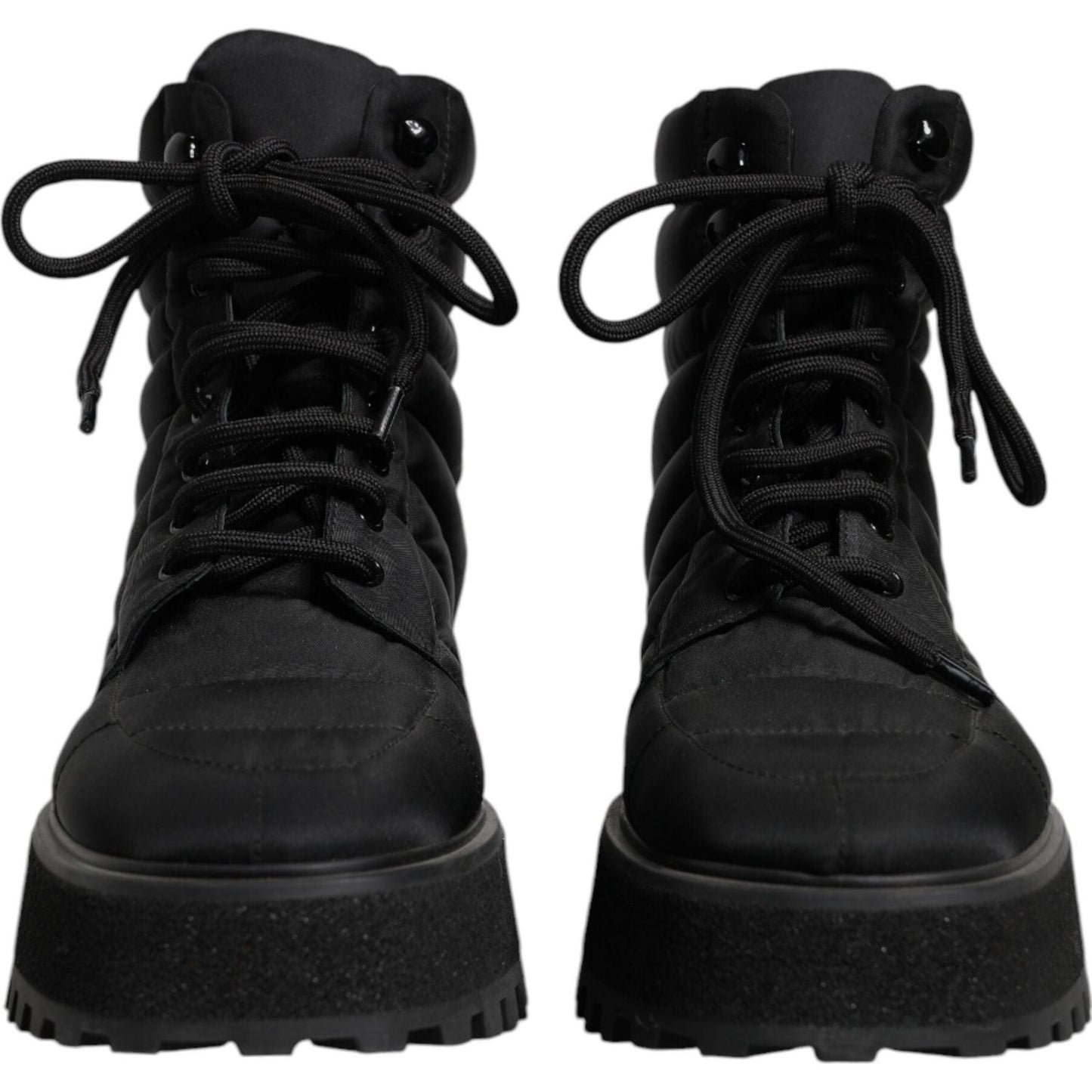 Dolce & Gabbana Black Padded Mid Calf Lace Up Boots Shoes