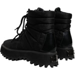 Dolce & Gabbana Black Padded Mid Calf Lace Up Boots Shoes