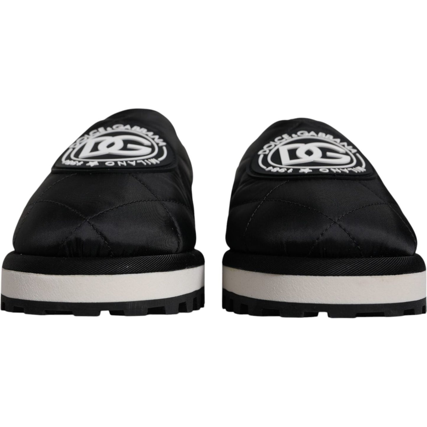 Dolce & Gabbana Black Nylon Quilted Logo Patch Sandals Slides Shoes