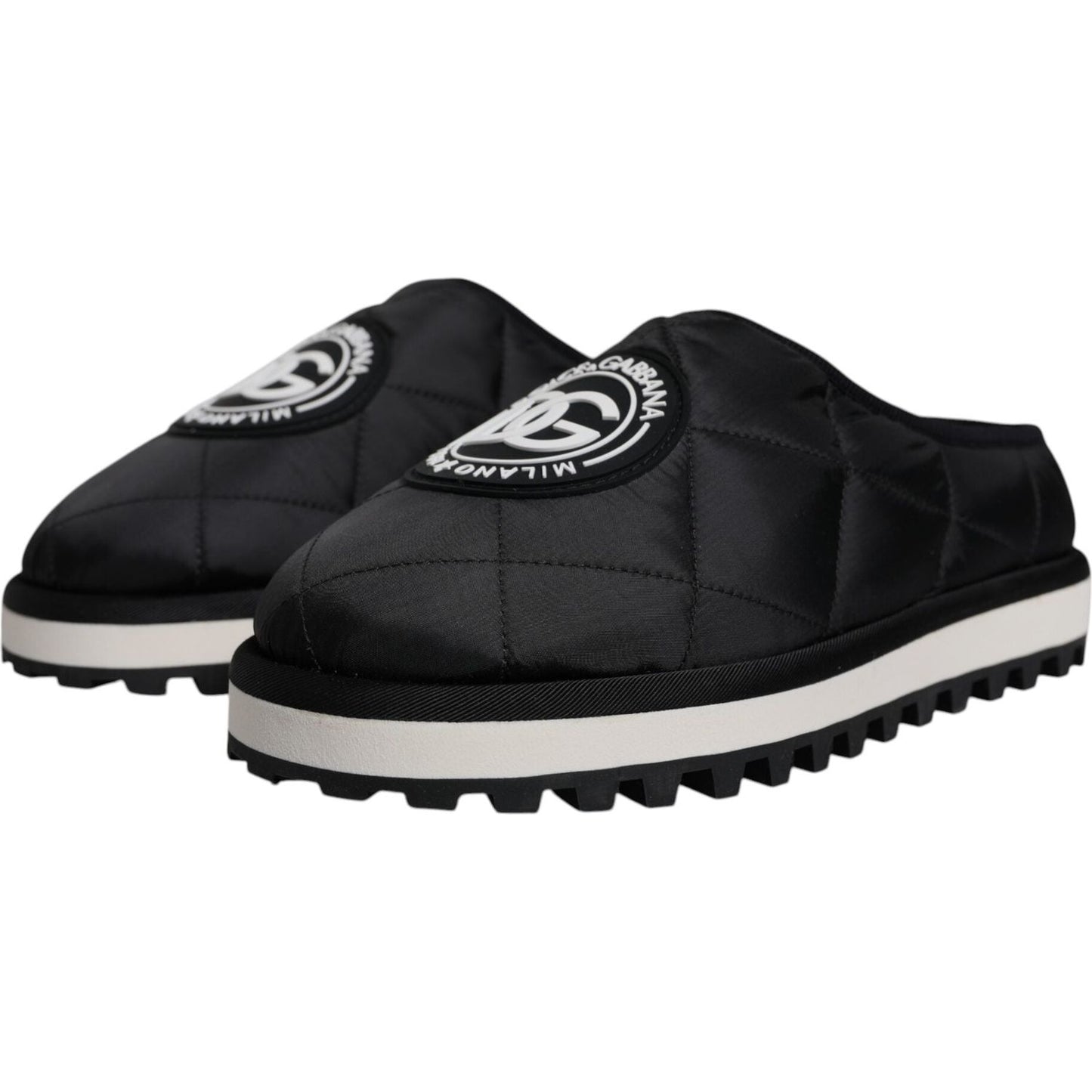 Dolce & Gabbana Black Nylon Quilted Logo Patch Sandals Slides Shoes