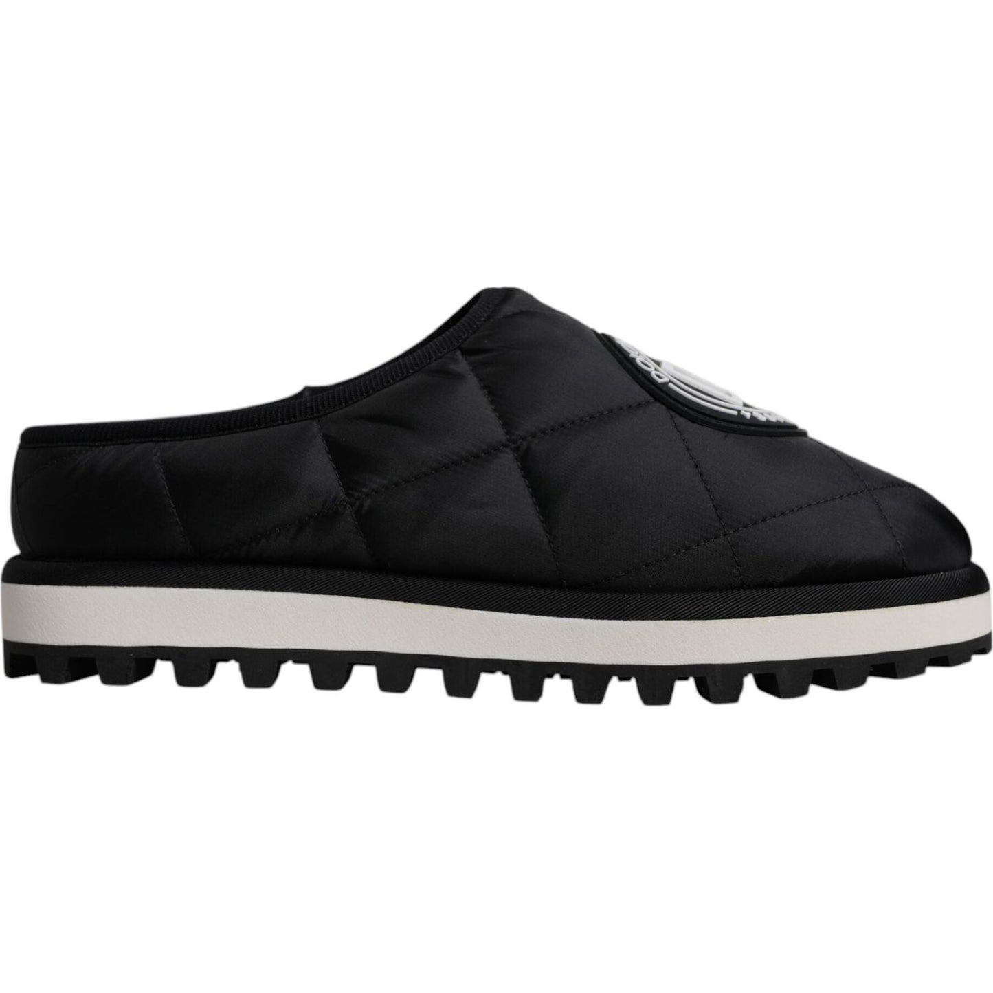 Dolce & Gabbana Black Nylon Quilted Logo Patch Sandals Slides Shoes