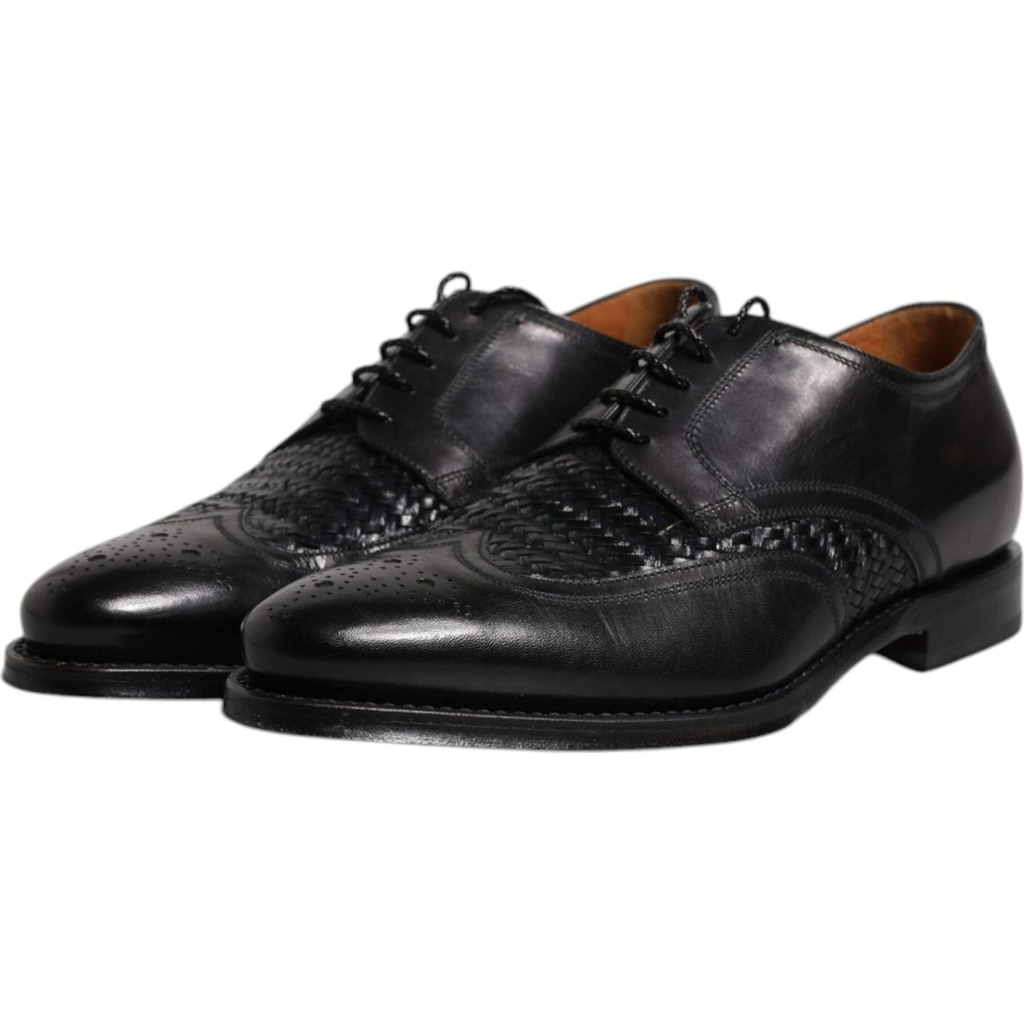 Dolce & Gabbana Black Leather Derby Wingtip Lace Up Formal Dress Shoes