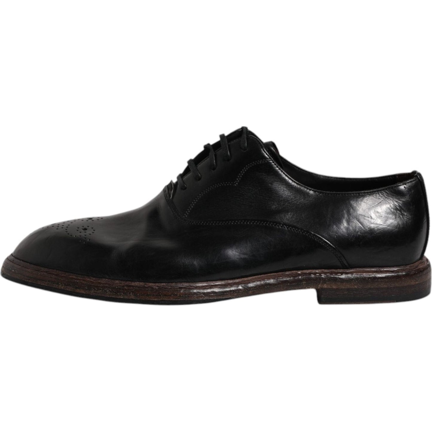 Dolce & Gabbana Black Leather Lace Up Men Derby Formal Shoes