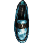 Dolce & Gabbana Blue Sequined Loafers Formal Dress Shoes