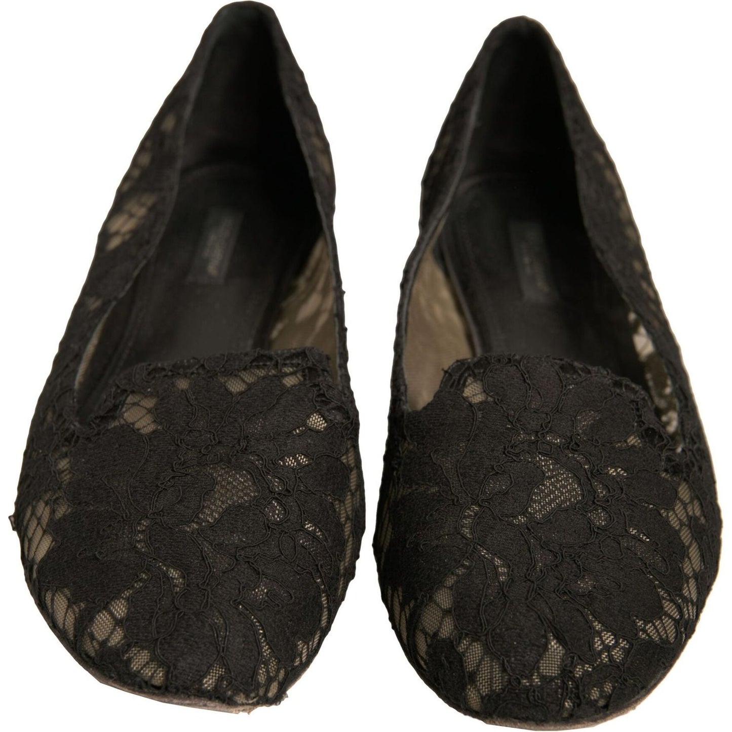 Dolce & Gabbana Black Taormina Lace Slip On Flats Shoes