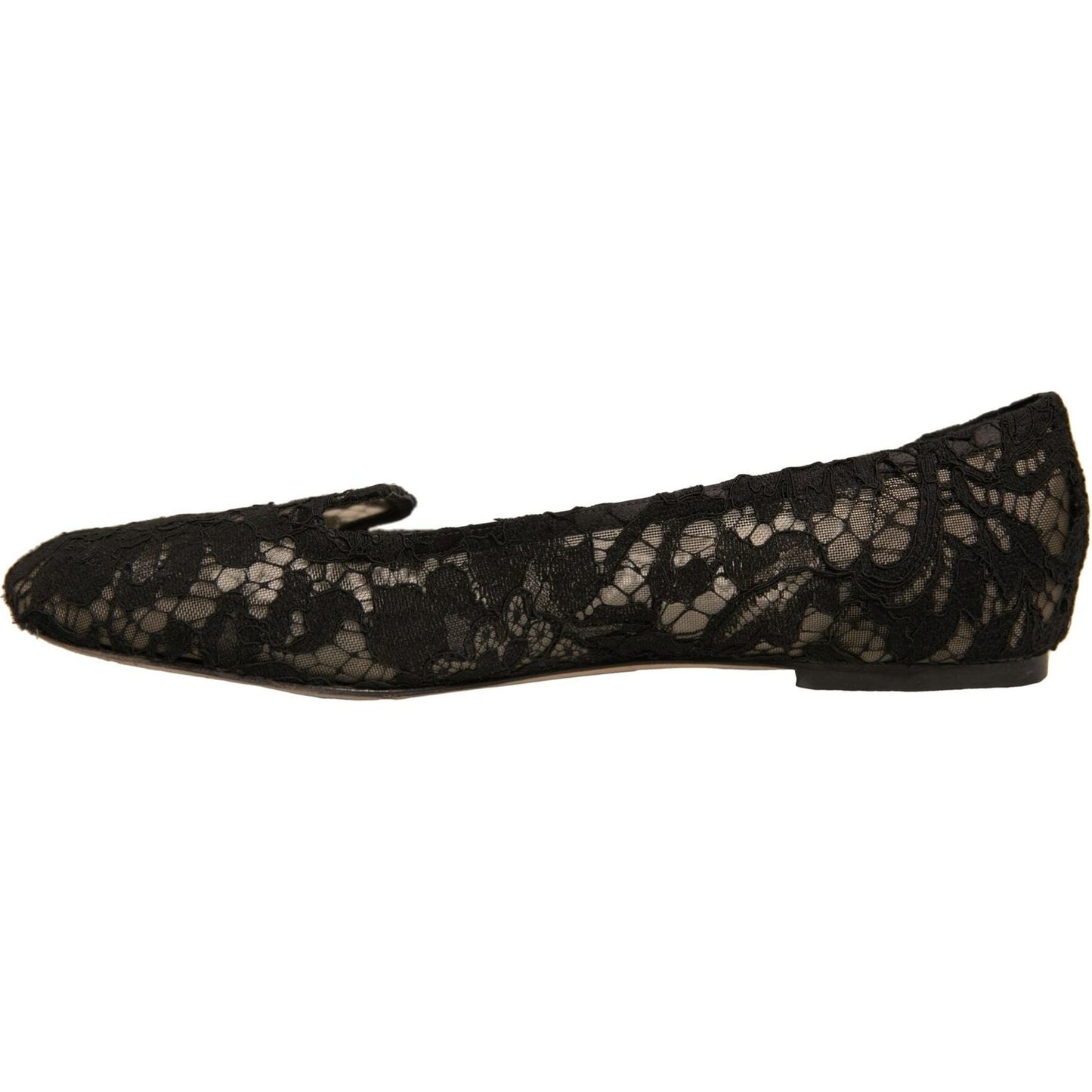 Dolce & Gabbana Black Taormina Lace Slip On Flats Shoes