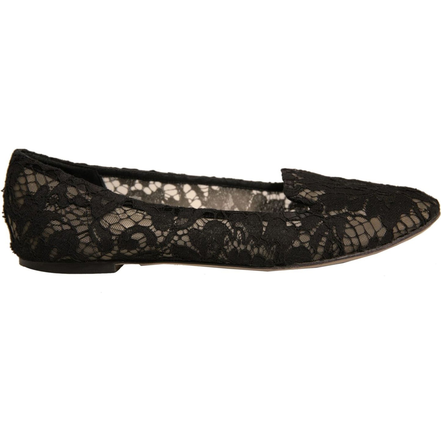 Dolce & Gabbana Black Taormina Lace Slip On Flats Shoes