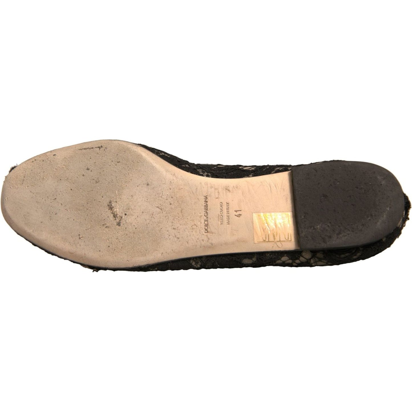 Dolce & Gabbana Black Taormina Lace Slip On Flats Shoes