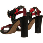 Dolce & Gabbana Black Embossed Carnation Heeled Sandals Shoes