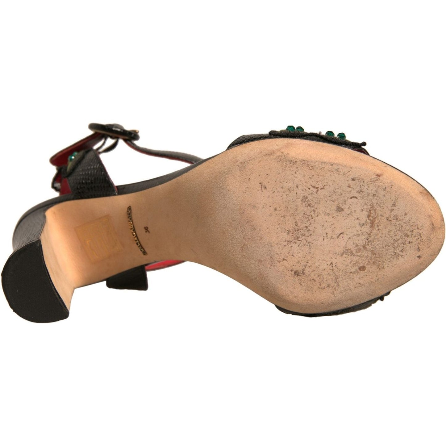 Dolce & Gabbana Black Embossed Carnation Heeled Sandals Shoes