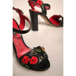 Dolce & Gabbana Black Embossed Carnation Heeled Sandals Shoes