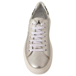 Patrizia Pepe Silver Full Grain Leather Lace Up Sneakers Shoes 1728,67345645728,EU35/US4.5,Material: Leather,Patrizia Pepe,Preowned / Defect,Shoes,Silver,Sneakers - Women - Shoes,Women,Women - Shoes Patrizia Pepe LA9356-35