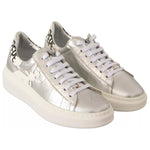 Patrizia Pepe Silver Full Grain Leather Lace Up Sneakers Shoes 1728,67345645728,EU35/US4.5,Material: Leather,Patrizia Pepe,Preowned / Defect,Shoes,Silver,Sneakers - Women - Shoes,Women,Women - Shoes Patrizia Pepe LA9356-35