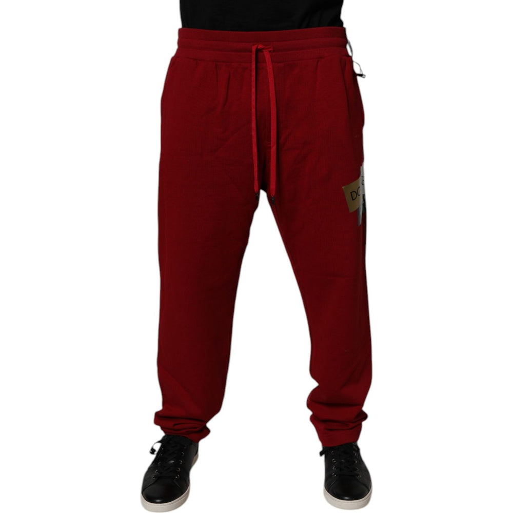Dolce & Gabbana Red Logo Tape Cotton Jogger Sweatpants Pants 1728,67345645728,Clothing,Dolce & Gabbana,IT58 | XXL,Jeans & Pants - Men - Clothing,Material: 100% Cotton,Men,Men - Clothing,Preowned / Defect,Red Dolce & Gabbana PAN75041-58
