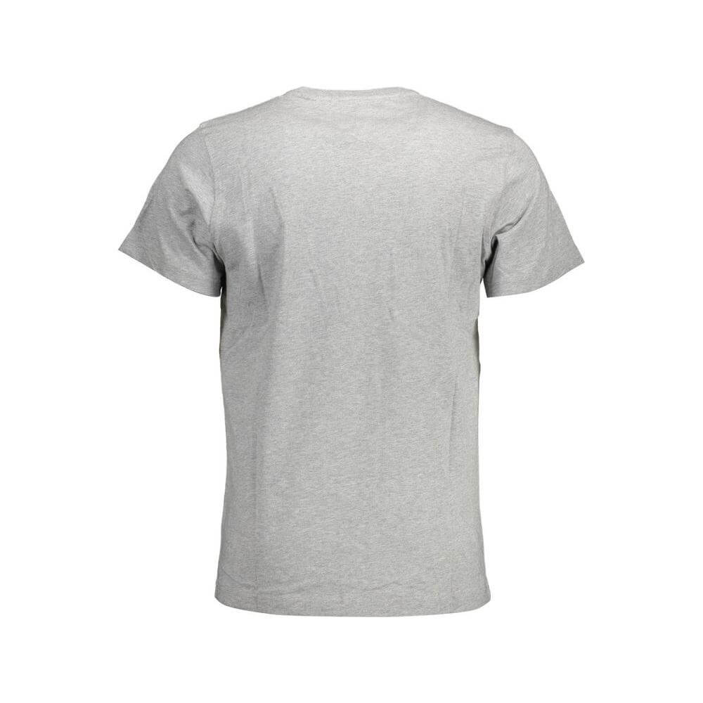 Tommy Hilfiger gray cotton men's T-shirt, back view, showcasing short sleeves and premium organic cotton material.