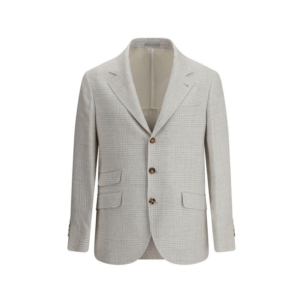 Brunello Cucinelli Single-breasted check Blazer Men 1728,72470364320,Blazers - Men - Clothing,Brunello Cucinelli,Clothing,Cream,IT46 | S,IT54 | XXL,Men,Men - Clothing,New with tags Brunello Cucinelli BR-MR4807BWDC2271-IT46 | S
