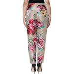 Dolce & Gabbana Beige Floral Jacquard High Waist Tapered Pants Dolce & Gabbana Rosy Brown