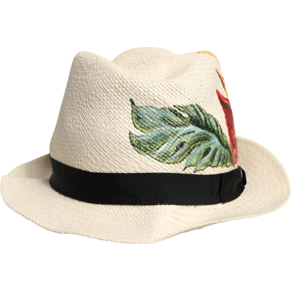 Dolce & Gabbana Beige Floral Print Straw Wide Brim Fedora Hat 1728,57 cm|S,58 cm|M,59 cm|L,67345645728,Accessories,Beige,Dolce & Gabbana,Hats & Caps - Men - Accessories,Material: 100% Straw,Men,Men - Accessories,New with tags Dolce & Gabbana HAT9694-57