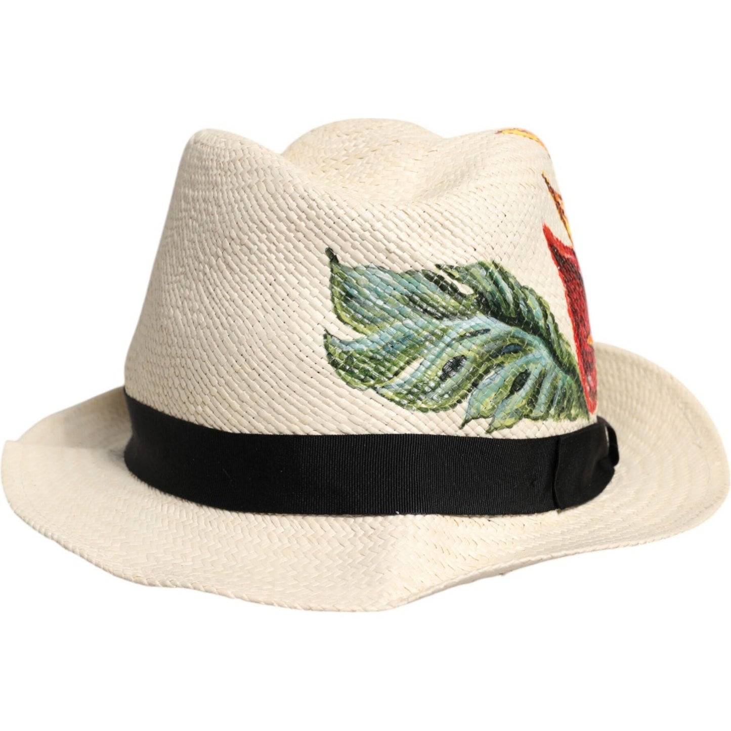 Dolce & Gabbana Beige Floral Print Straw Wide Brim Fedora Hat 1728,57 cm|S,58 cm|M,59 cm|L,67345645728,Accessories,Beige,Dolce & Gabbana,Hats & Caps - Men - Accessories,Material: 100% Straw,Men,Men - Accessories,New with tags Dolce & Gabbana HAT9694-57